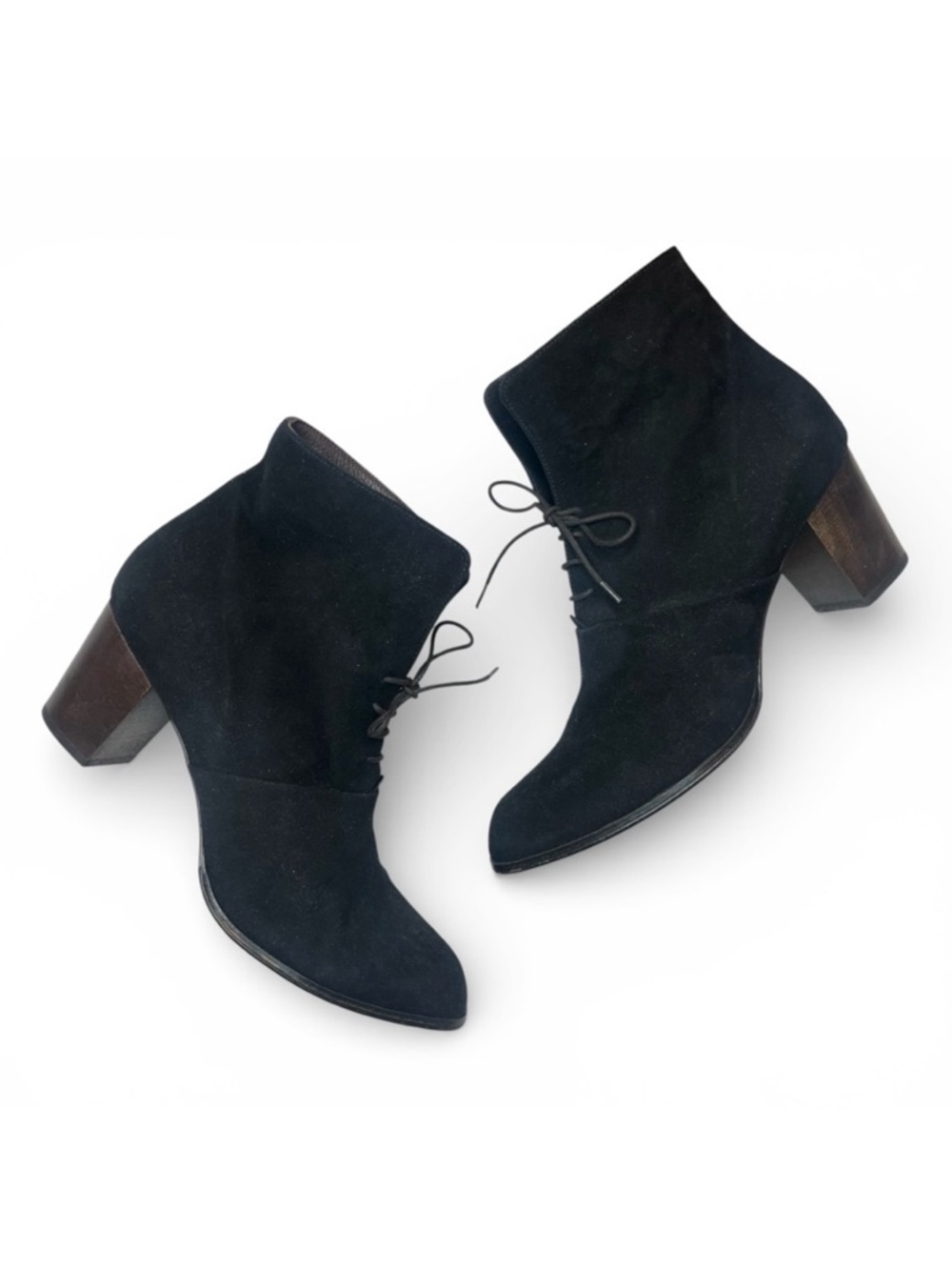 NWOB COCLICO Gravitypope Suede Wood Heel Almond Toe Lace Up Ankle Boots 9